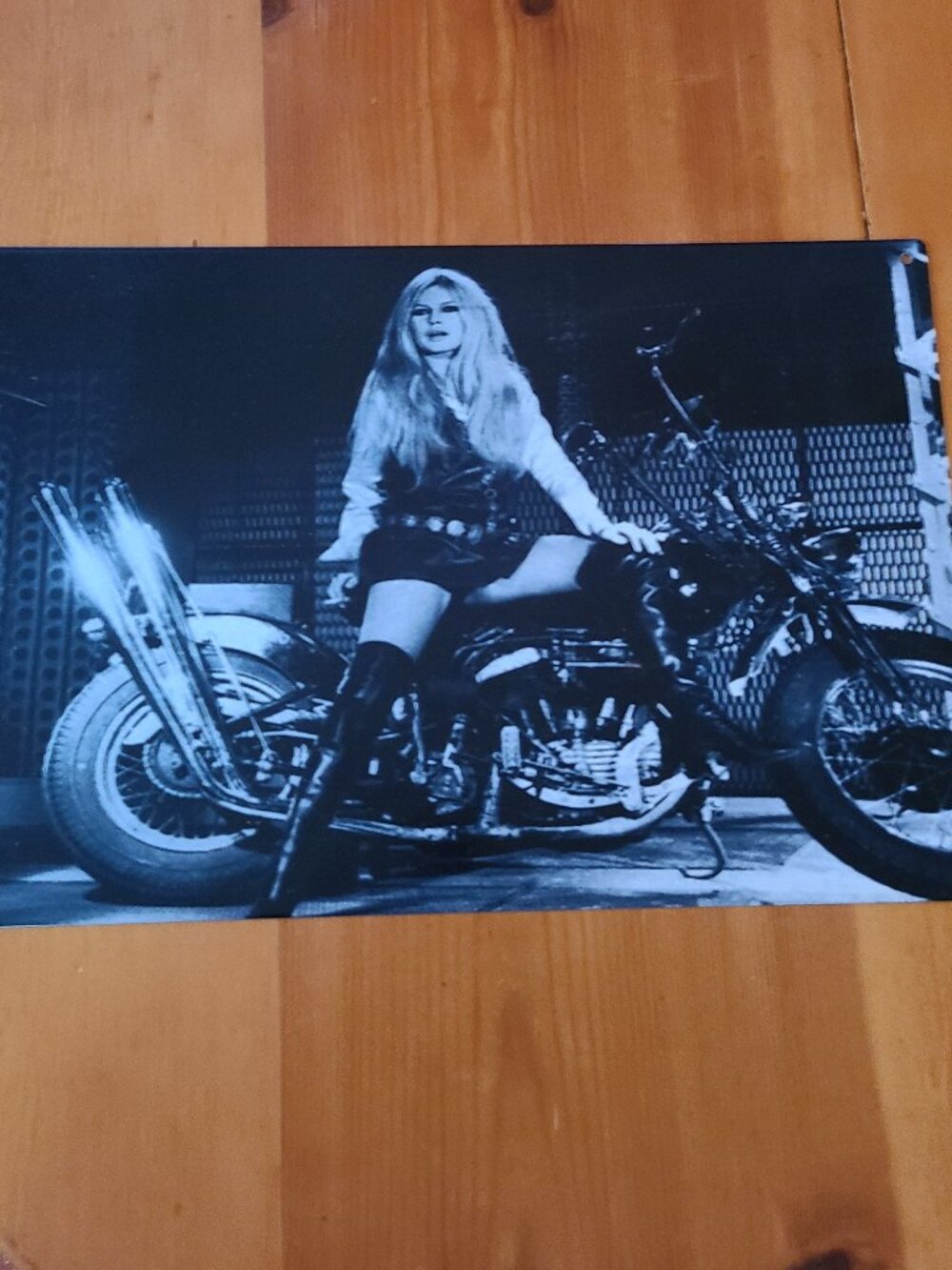 Brigitte Bardot on Harley Davidson 1967 Heavy Tin Sign 17.5" x 11.5" SO Rare!